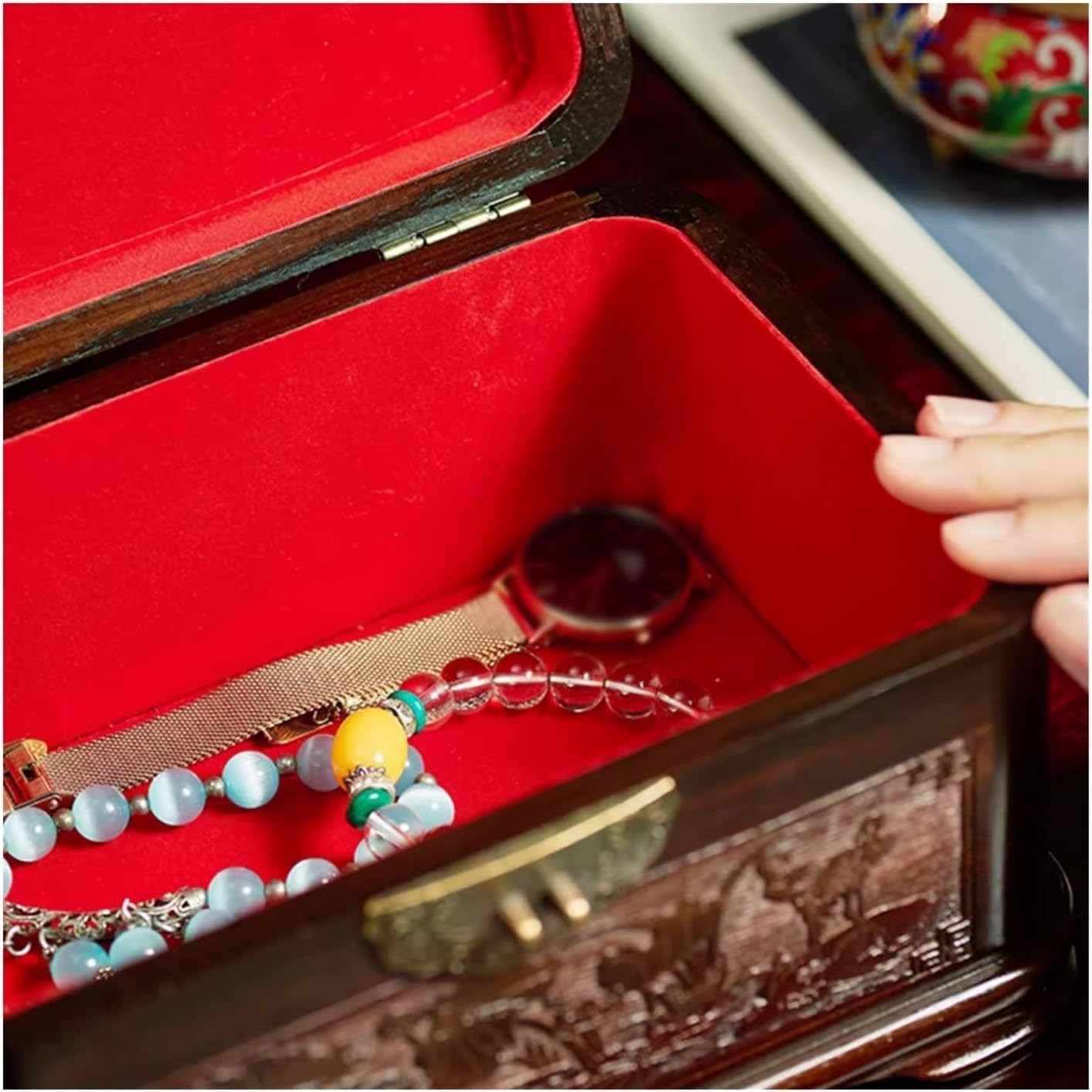 Lockable Solid Wood Jewelry Box Chinese Style Organizer Storage Case