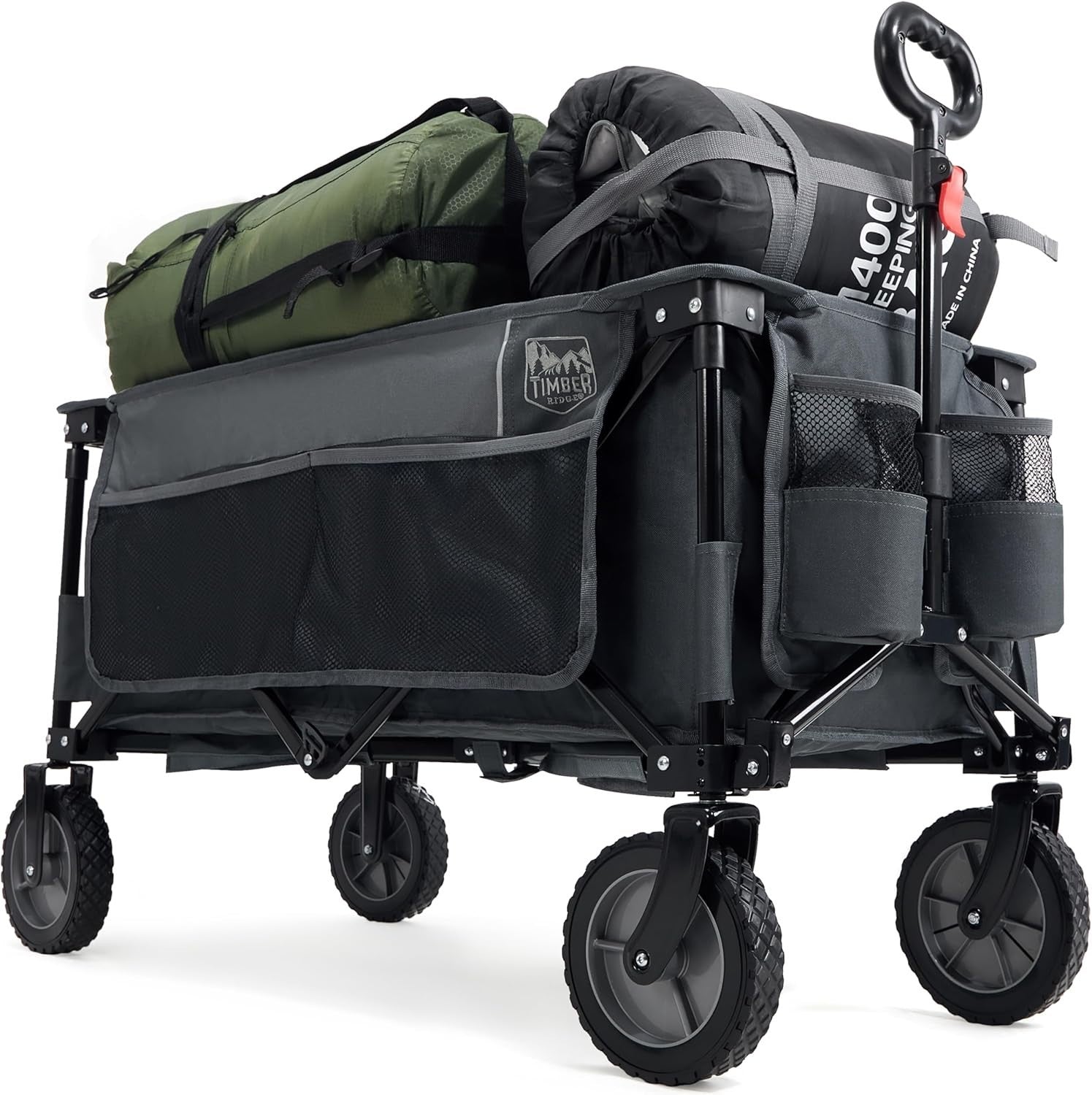 Grey 200L Folding Camping Wagon Heavy Duty Festival Trolley 100kg Adjustable