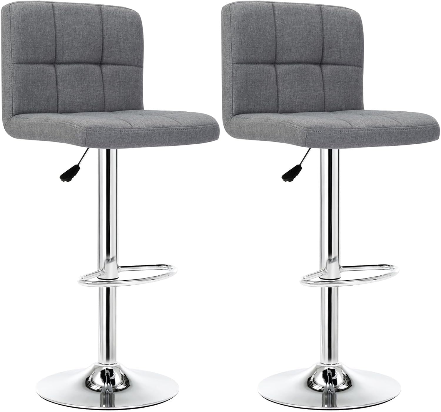 Adjustable Bar Stools Set of 2 Swivel Gas Lift Grey Chairs