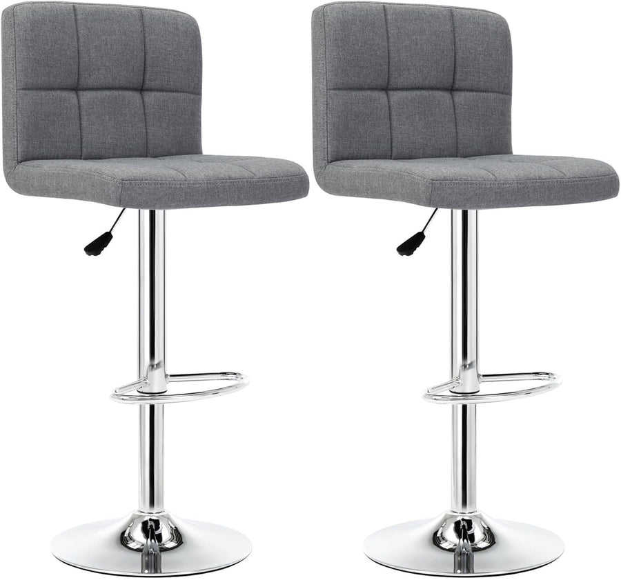 Adjustable Bar Stools Set of 2 Swivel Gas Lift Grey Chairs