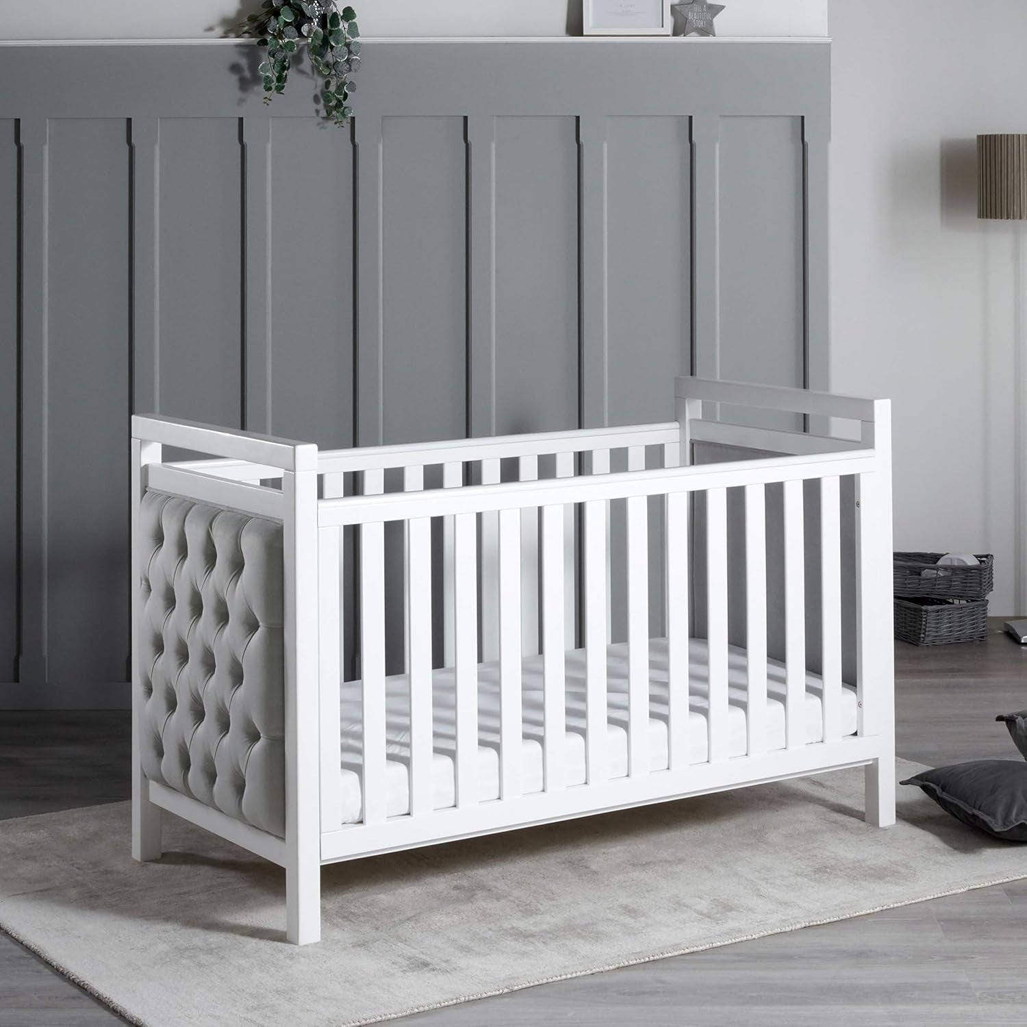 Velvet Baby Cot Bed Adjustable Height Convertible Toddler Bed 156x74x95cm