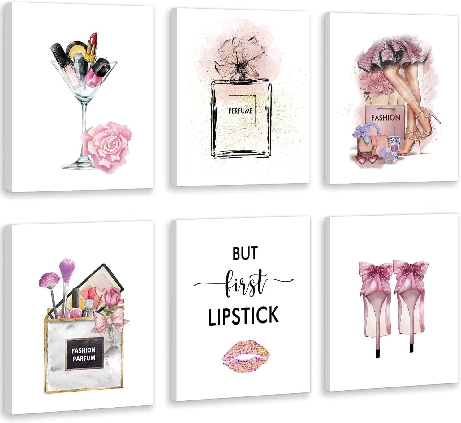 Fashion Makeup Wall Art Set of 6 Framed Girls Bedroom 8x10