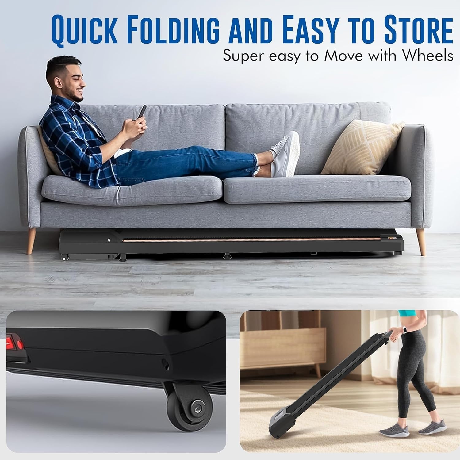 Foldable Under Desk Treadmill 6km/h Silent Walking Machine Home Office