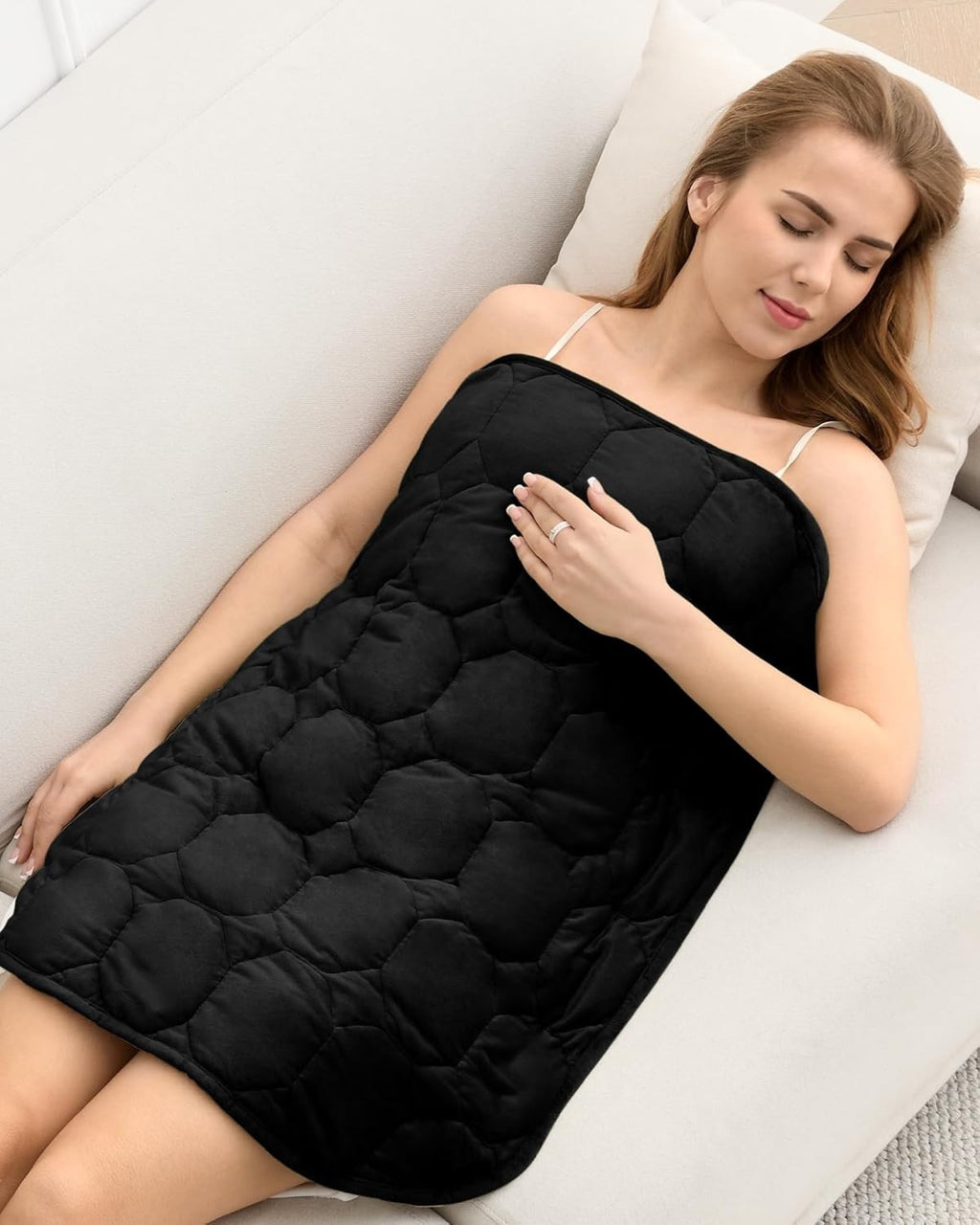 7lbs Weighted Lap Blanket Black 29x24" Cotton Crystal Velvet for Travel