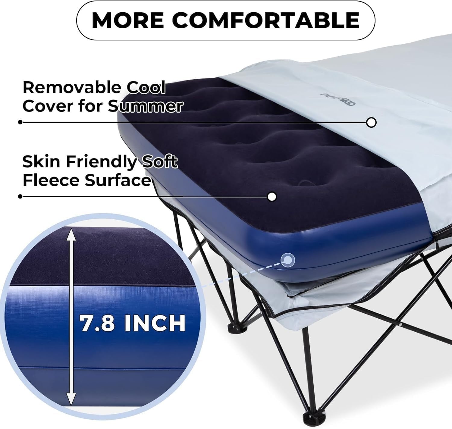 Double Inflatable Camping Bed Cot for 2 Adults | Portable Air Mattress + Side Ta