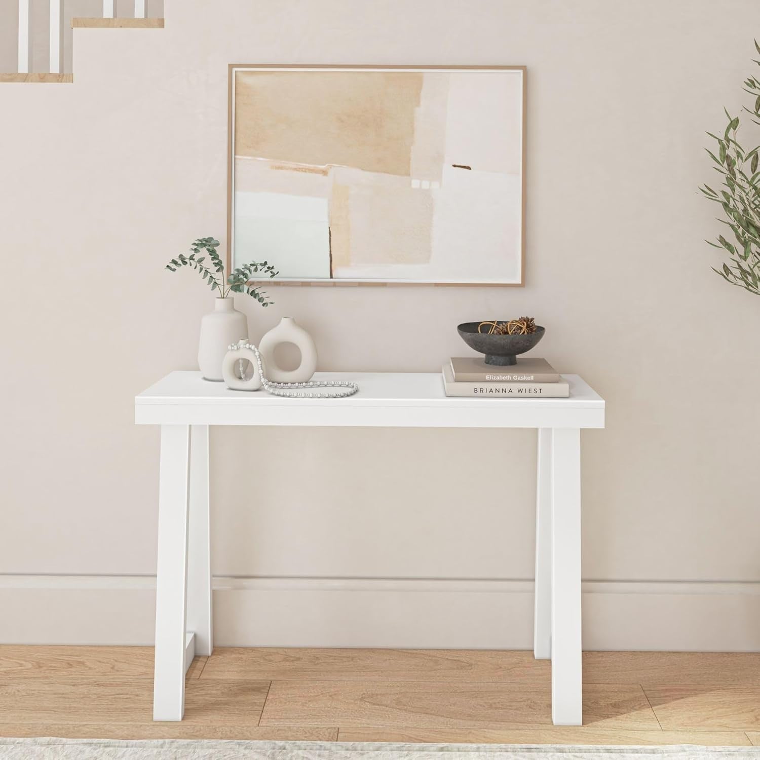 46 Inch White Solid Wood Console Table – Narrow Sofa Hallway Accent