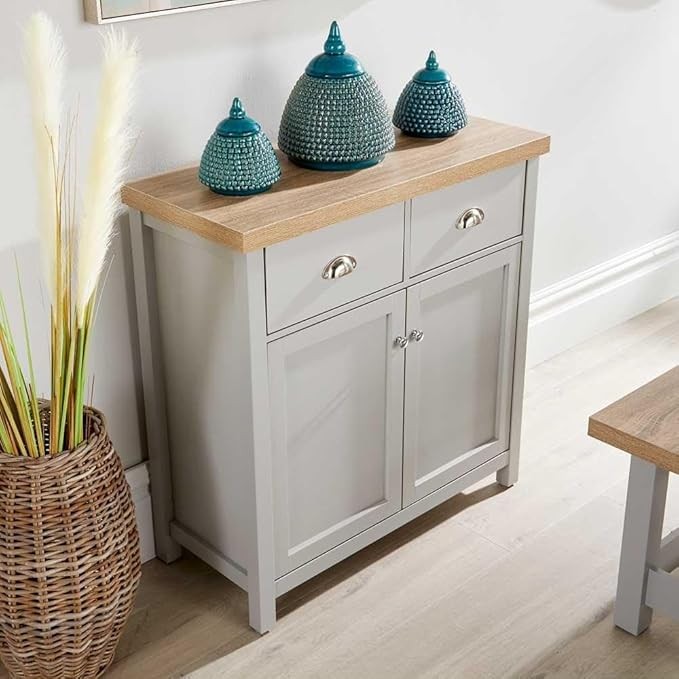 Modern Grey Oak Sideboard Cabinet with 2 Doors 2 Drawers Storage Unit Cupboard