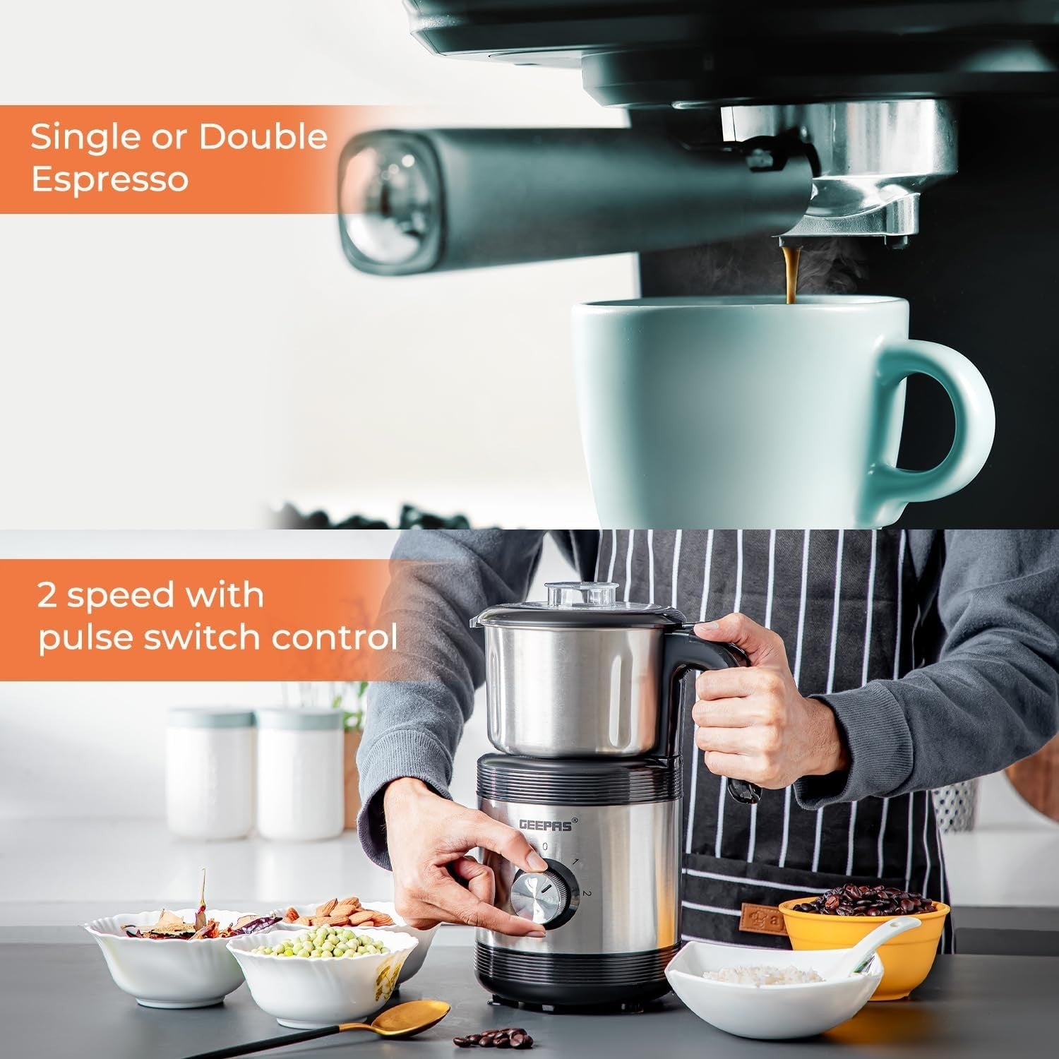 1100W Espresso Machine & 450W Grinder Set | 20-Bar Pressure | Milk Frother