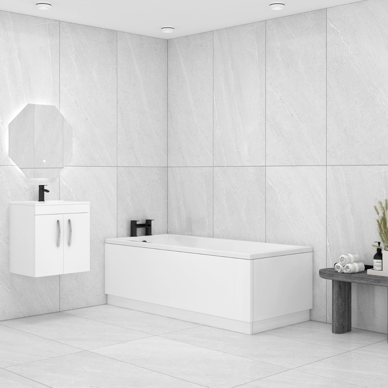 1400 x 700mm Single Ended Acrylic Square – White Designer Soaking Bath Tub
