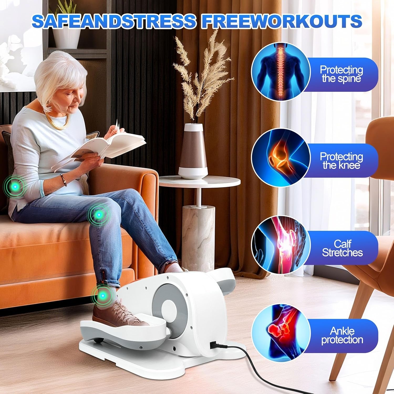 Electric Under Desk Elliptical Pedal Exerciser Quiet 12 Speed Seated Trainer