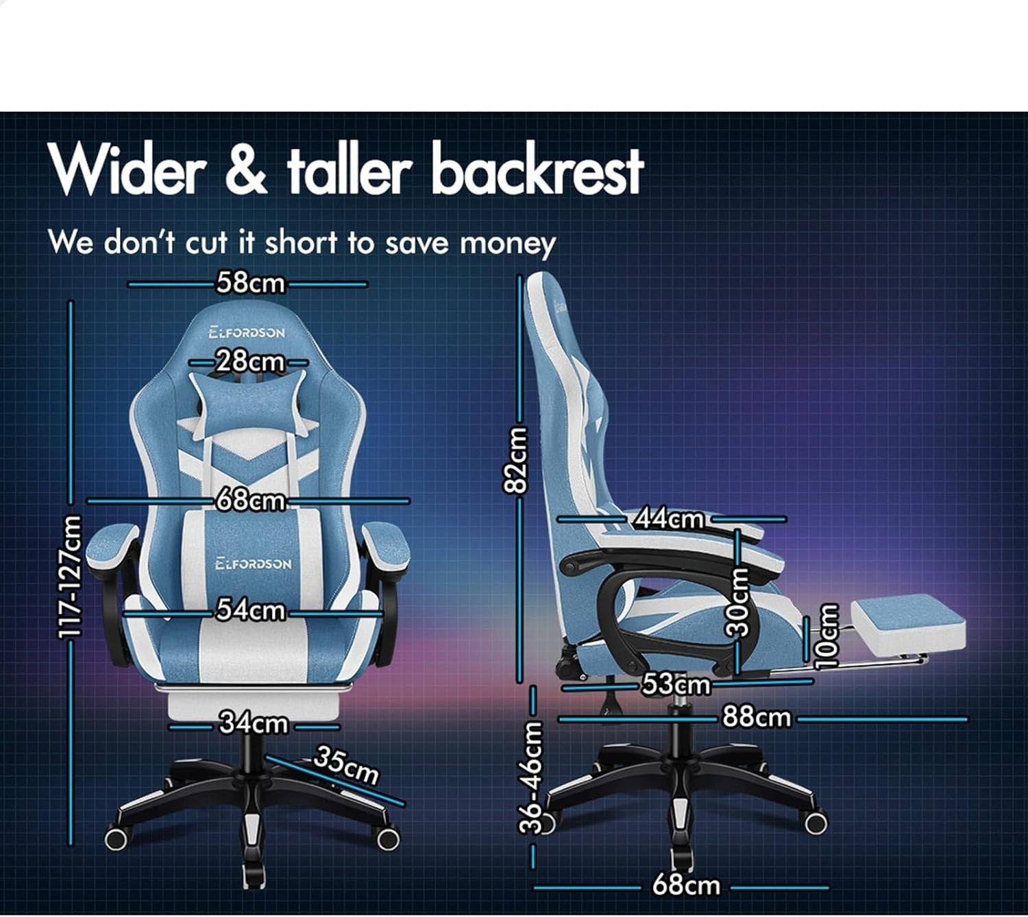 Gaming Chair RGB LED Light 8-Point Massage Recliner PC Office Desk Swivel White