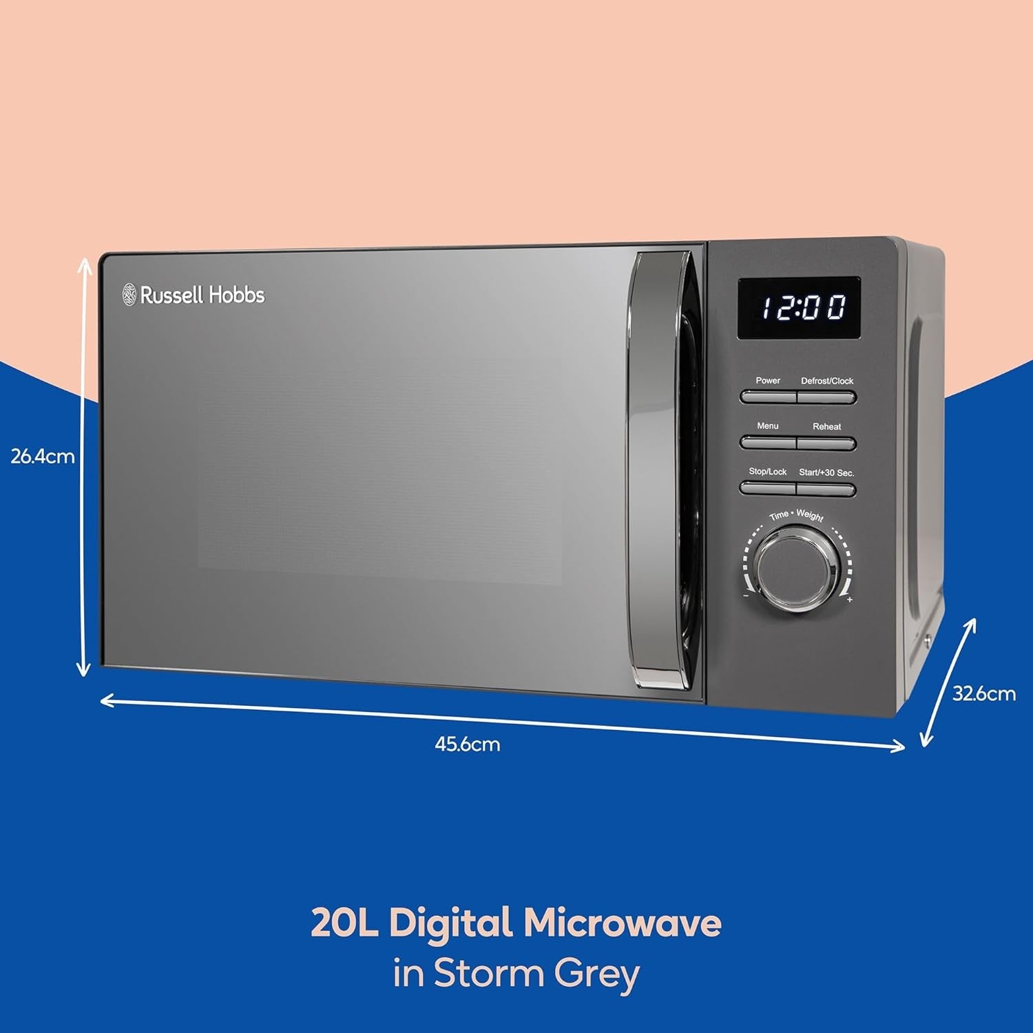 Grey 20L Digital Microwave 800W 5 Power Levels Auto Menus