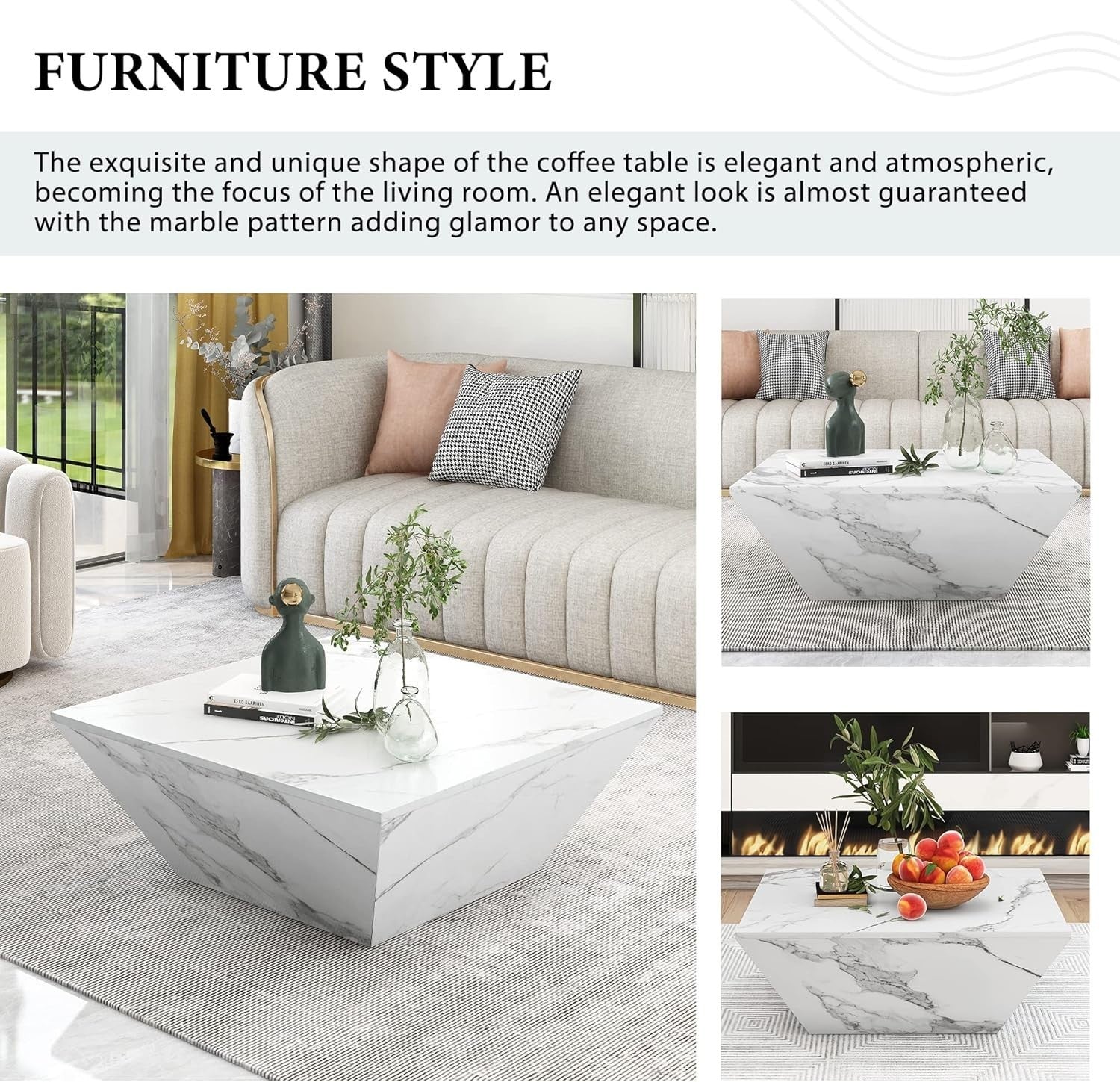 White Marble Veneer Coffee Table with Storage 70x70x36cm Square Side Table