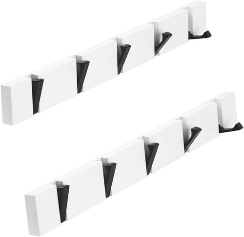 Wall Mounted Coat Hook Rack 2 Pack White Wood Foldable Hooks for Hallway Home