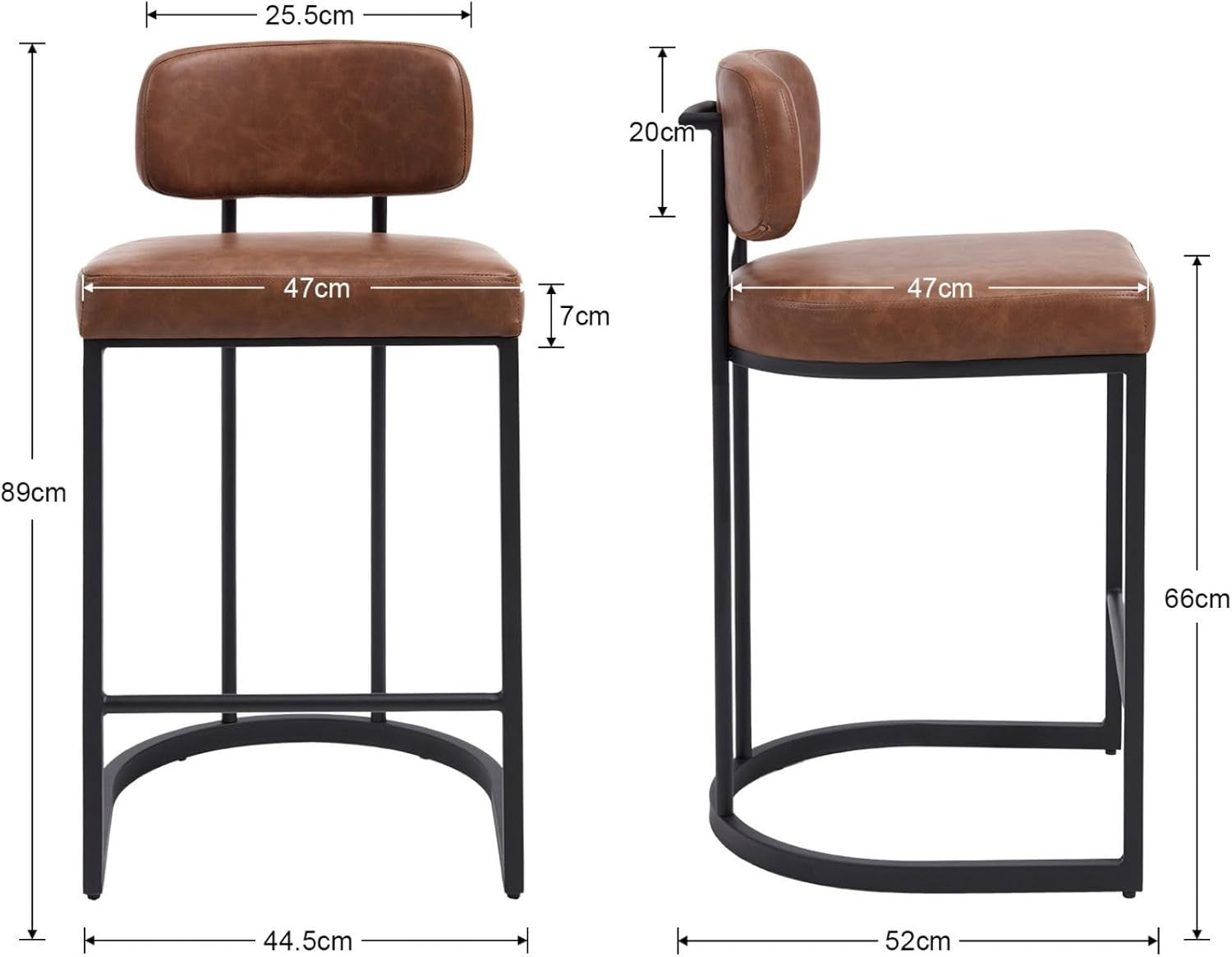 PU Leather Bar Stools Set of 2 Brown Modern Counter Height Chairs