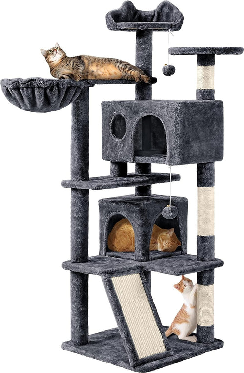 Large Cat Tree 144.5cm Multi Level Tower With Condos Scratching Posts Ramp