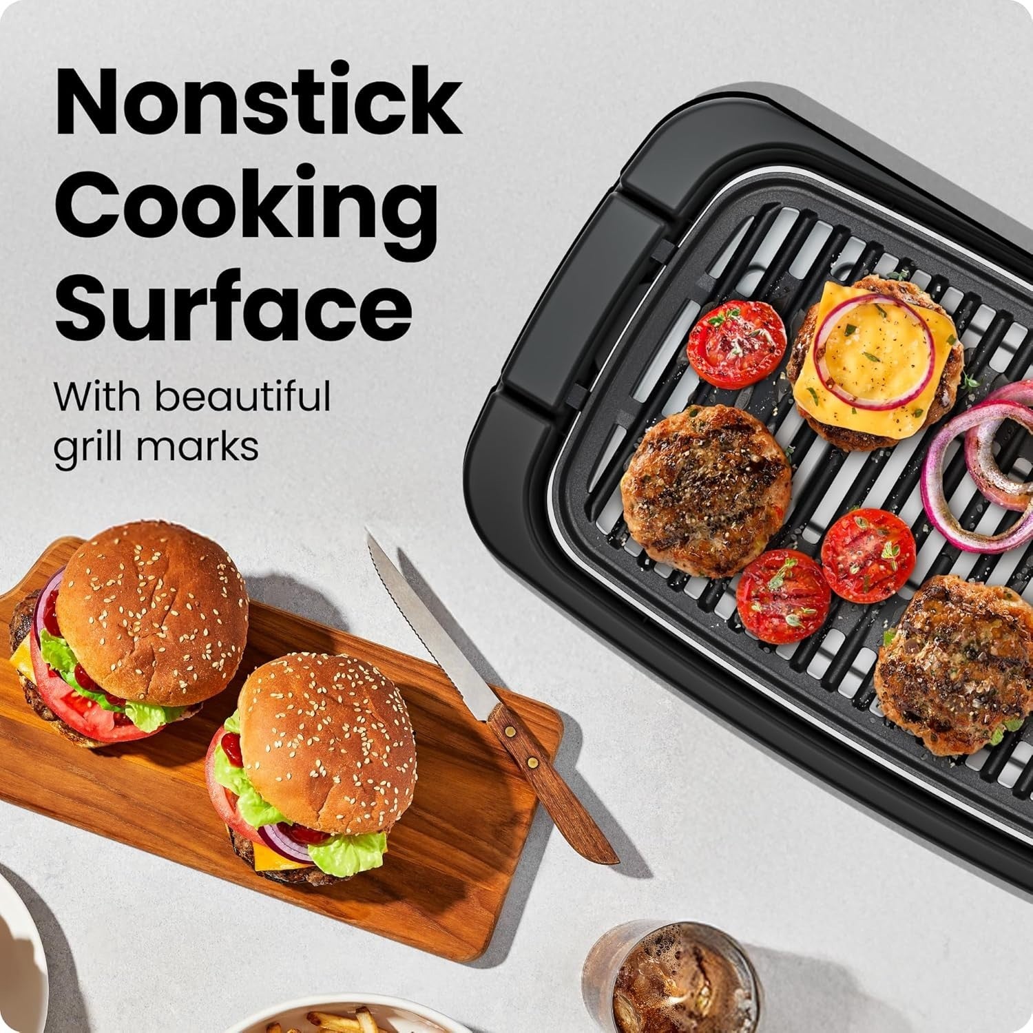 Indoor Electric Smokeless BBQ Grill 1500W, Large Nonstick Cooking Surface