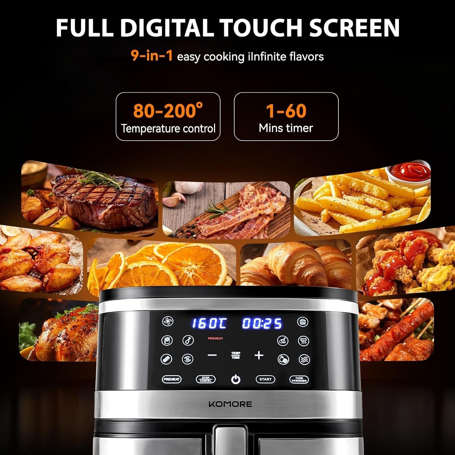 Digital Air Fryer 8L | Visual Window, 9-in-1 Presets, RapidAir, 1700W, Low-Oil
