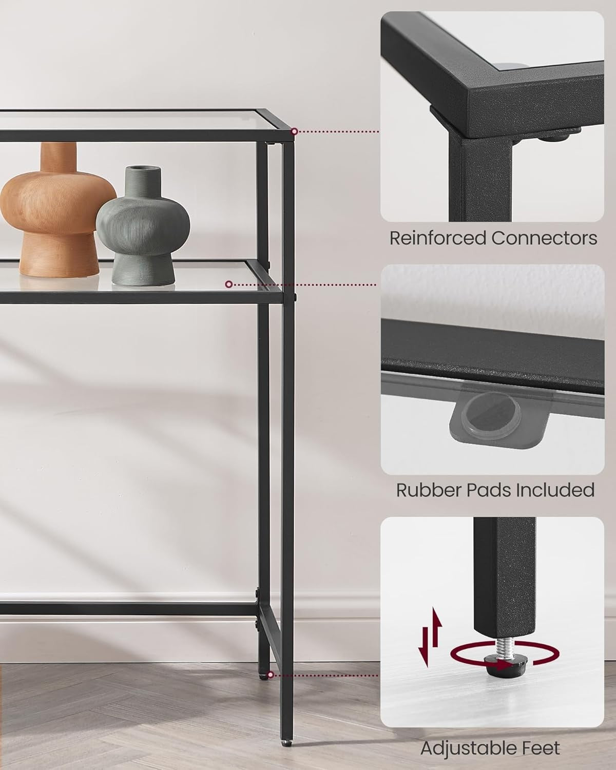 Console Table Black Metal Frame Tempered Glass | 2 Tier 35D x 100W x 80H cm