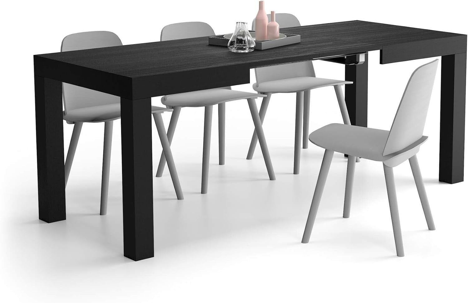 Extendable Black Dining Table 8 Seater Wood Modern Space-Saving 120-200cm
