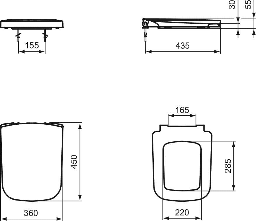 Soft Close Toilet Seat Wrapover Square Duroplast White 45x35cm Steel Hinge