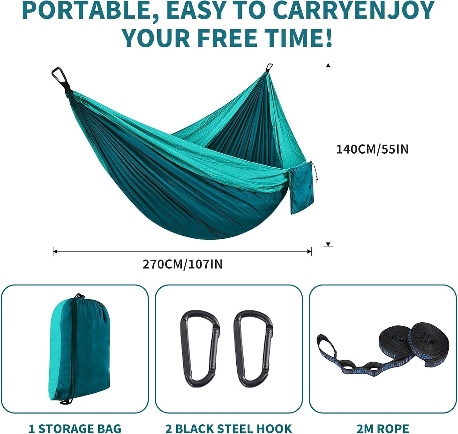 Camping Hammock with Tree Straps – 230kg Support, Lightweight & Portable