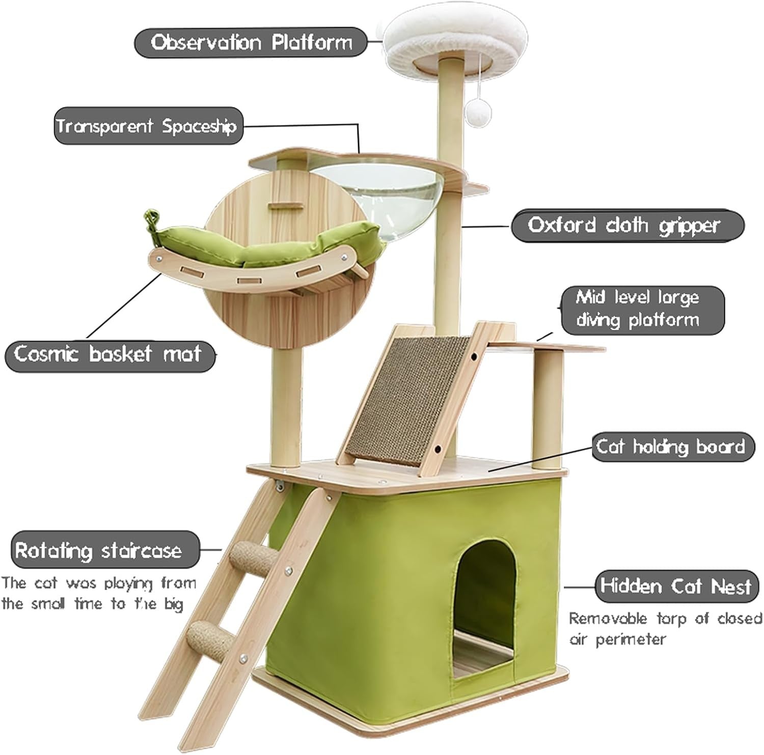 150cm Cat Tree Tower Indoor Condo Capsule Hammock Ladder Large Cats