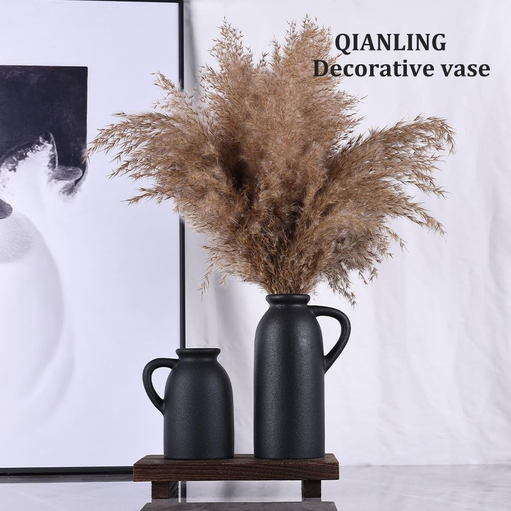 Black Ceramic Vase Set of 3 Matte Jug Vases Farmhouse Table Home Decor