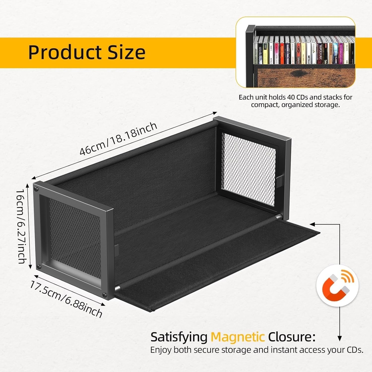CD Storage Box Holder Rack Holds 40 CDs Stackable Magnetic Closure