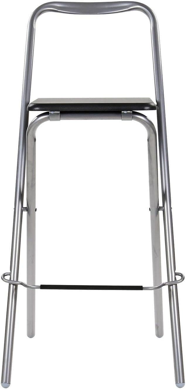 Modern Folding Bar Stool Wooden Seat Metal Frame Space Saving Black
