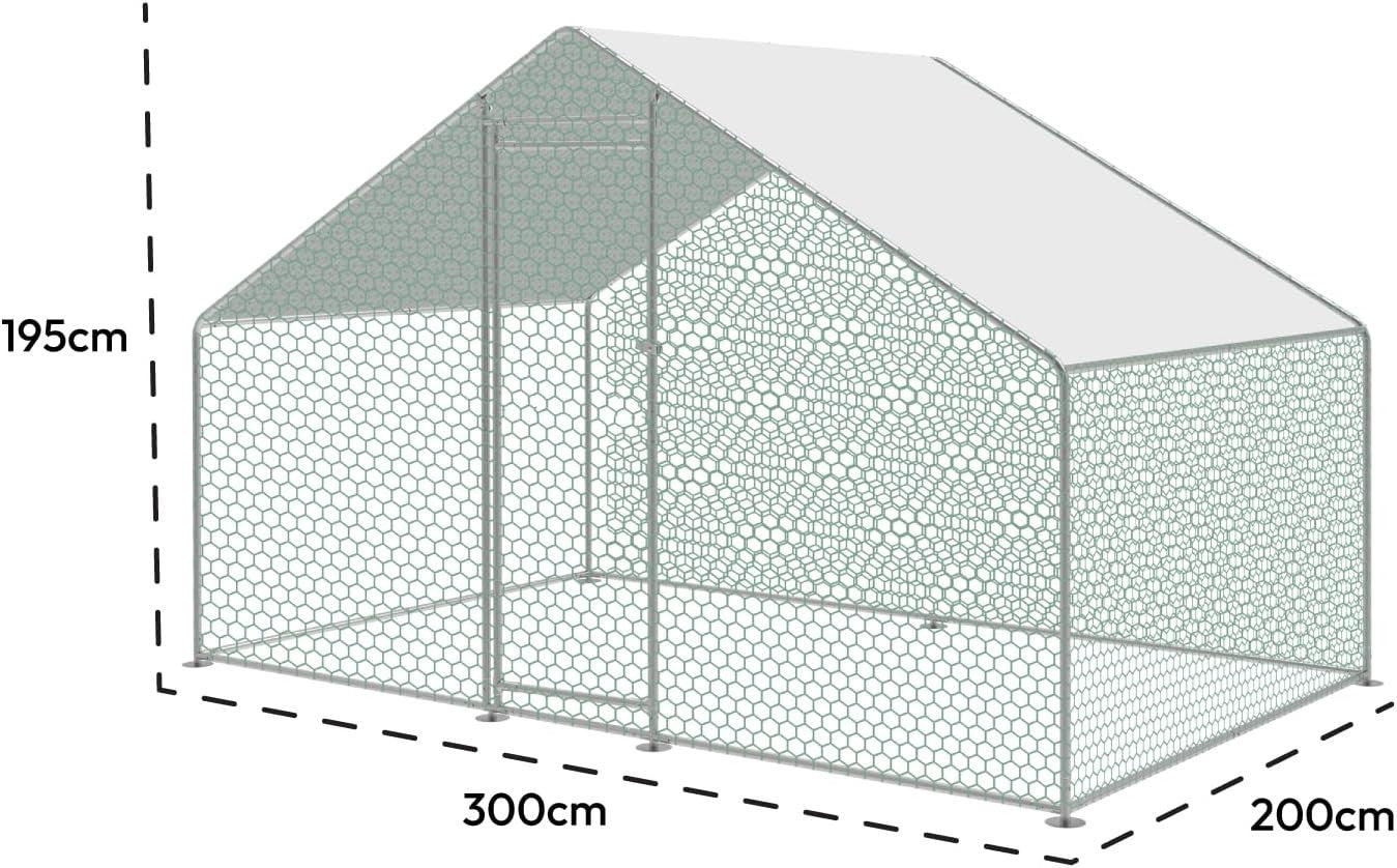 2x3m Walk In Chicken Run Metal Pet Enclosure 195cm