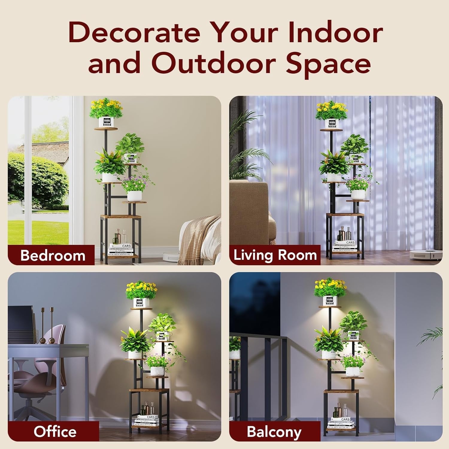 5-Tier Metal Plant Stand with Adjustable LED Grow Light | Indoor Corner Shelf