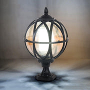 Vintage Globe Outdoor Post Light, IP55 Waterproof, E27 Base, Bronze Lantern