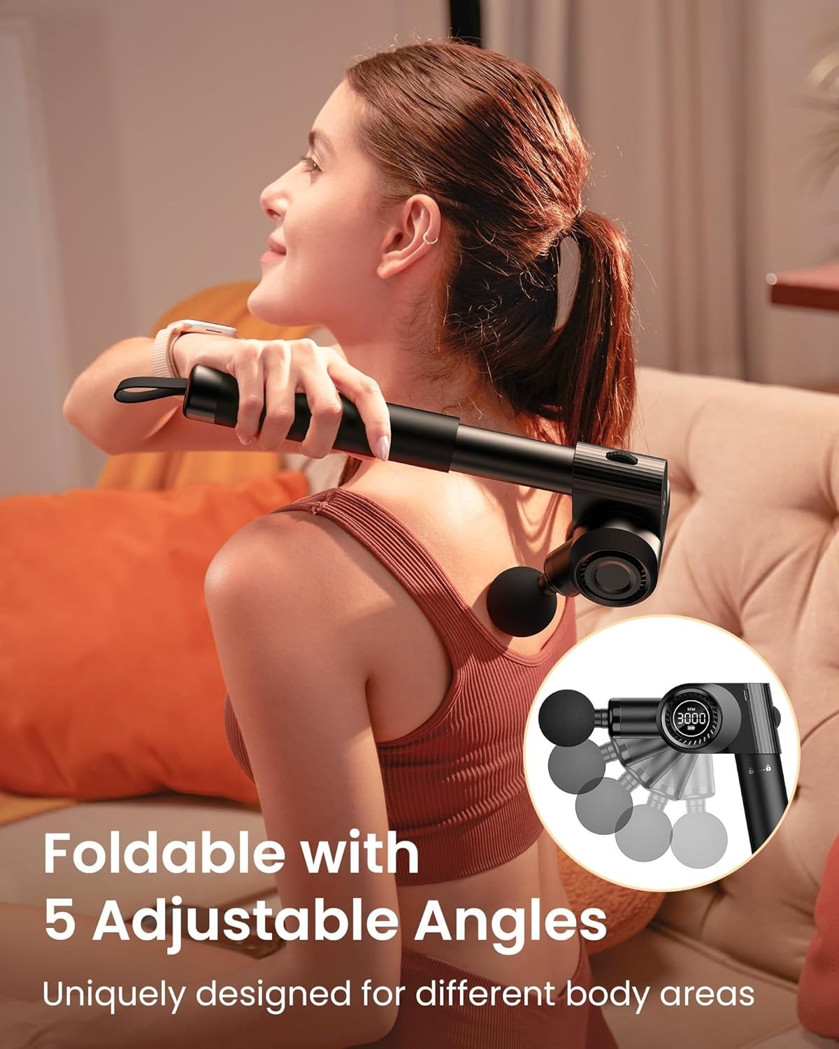 Deep Tissue Massage Gun for Back Pain Relief, 32-Speed, Foldable Arm
