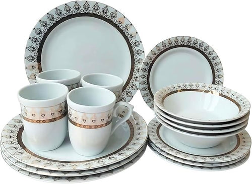 16pc Gold Floral Porcelain Dinnerware Set Plates Bowls Mugs Service for 4
