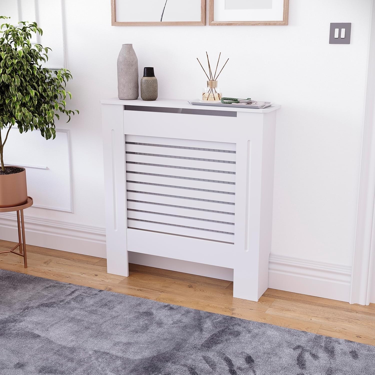 Modern White Radiator Cover Cabinet Small MDF – Stylish Protection Unit