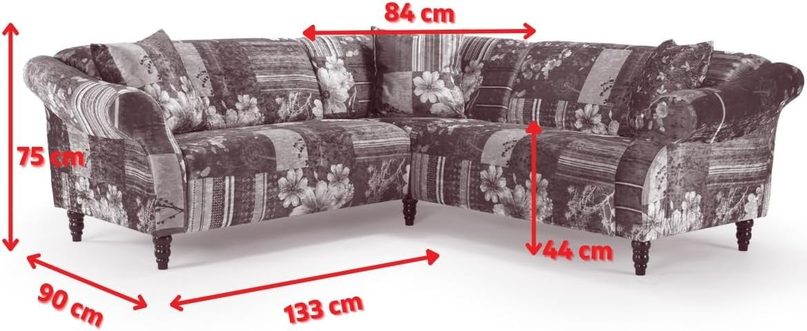 Vibrant Multicolour 5-Seater L Shaped Corner Sofa with Plush Velvet & Cushions