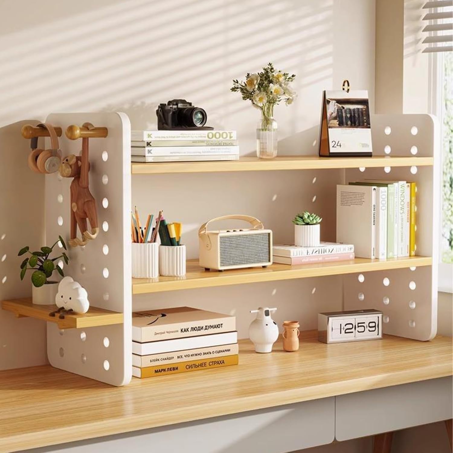 5-Shelf Adjustable Wooden Desktop Bookcase Modern Tabletop Organizer 40cm