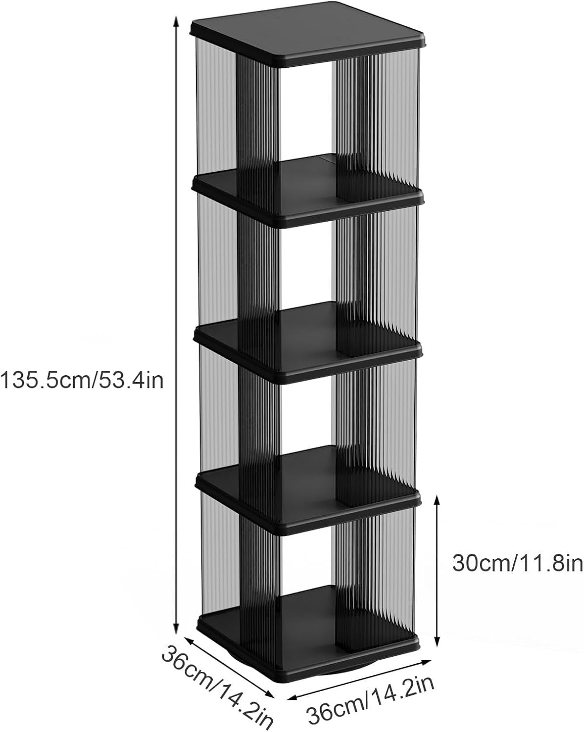 360° Rotating Round Plastic Bookshelf 4-Tier Space-Saving Floor Shelf