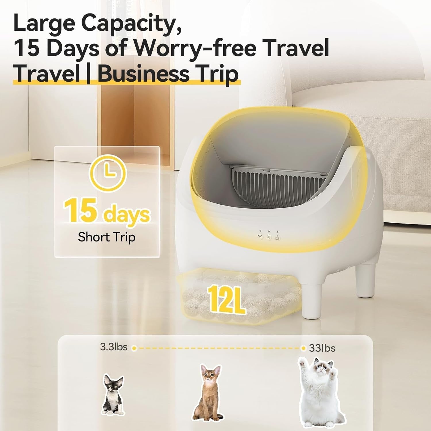 Self Cleaning Cat Litter Box App Control XL Auto Tray 15 Day Capacity