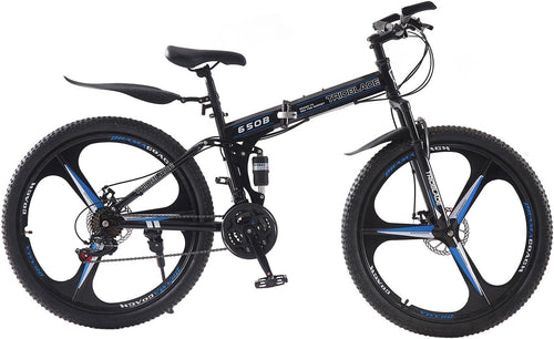 Folding 27.5" Mountain Bike 21 Speed Dual Suspension Men Women MTB