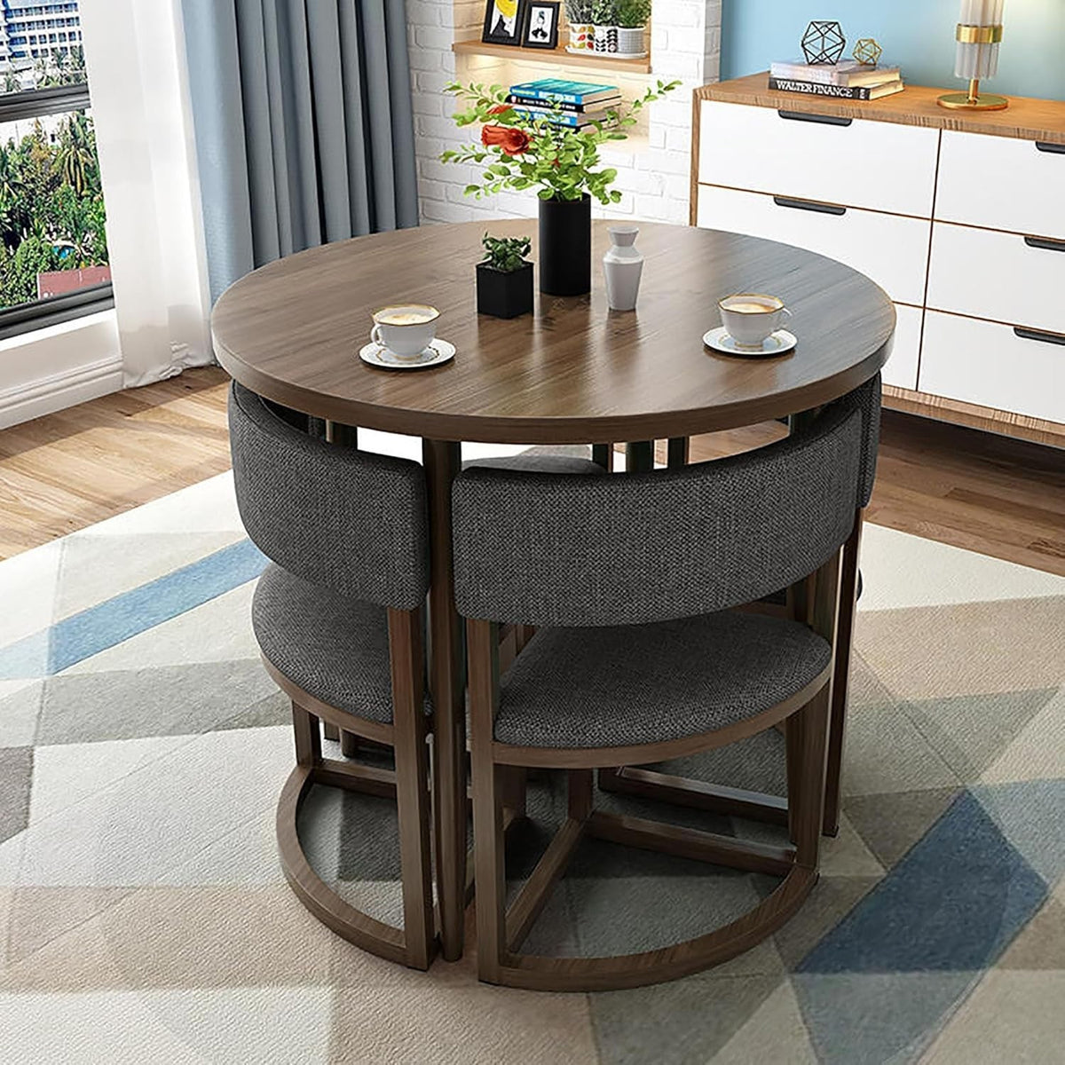 80cm Round Office Meeting Set – Compact Table with 4 Padded Leather Chairs