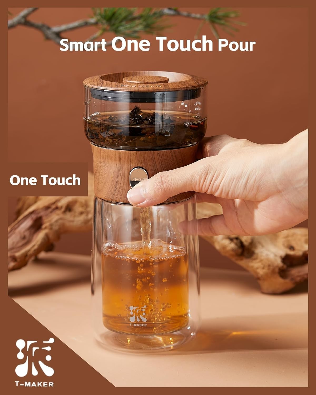 Glass Tea Infuser Teapot 270ml One Touch Brewer Loose Leaf Tea Set