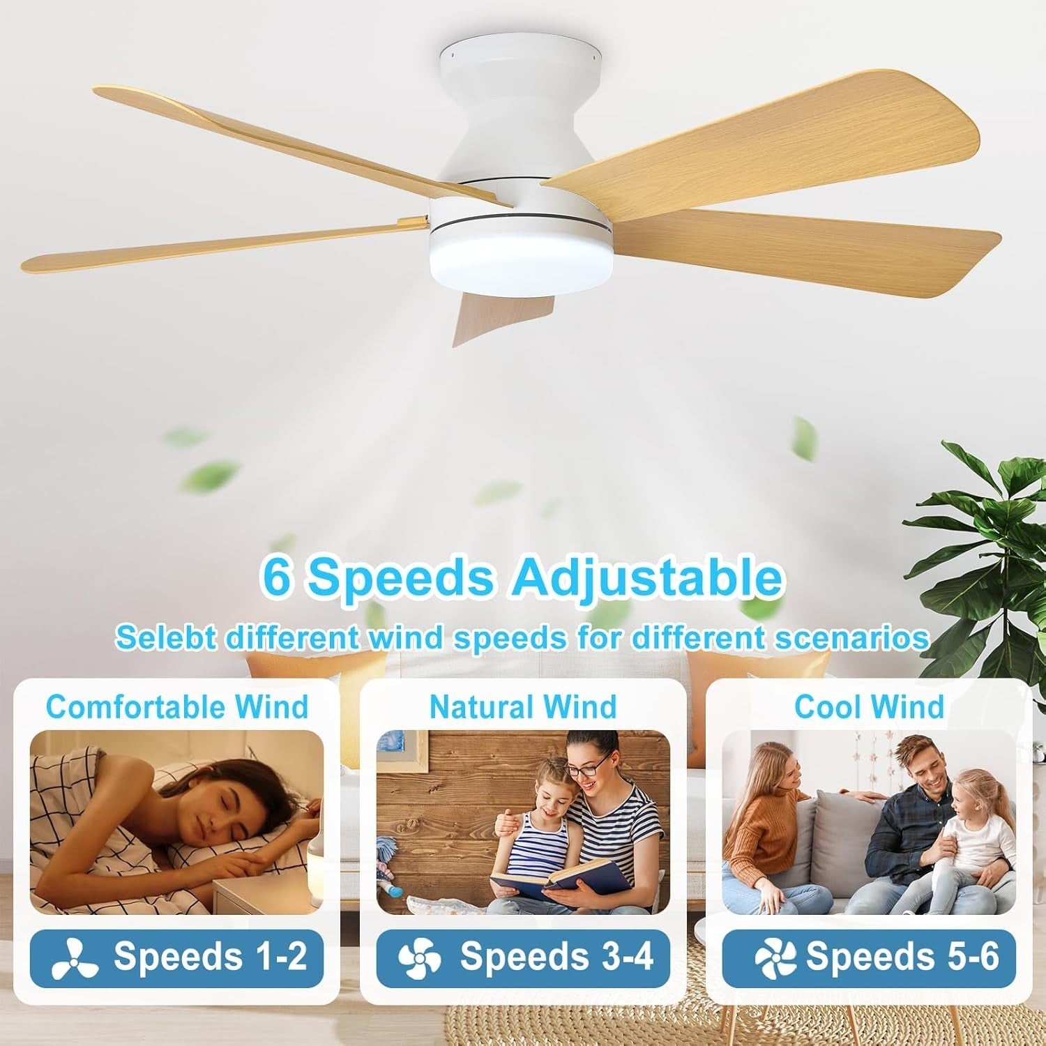 42-Inch Ceiling Fan with Light 5 Blades 6 Speeds Remote Timer