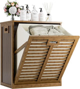 Walnut Bamboo Tilt Out Laundry Hamper Cabinet with Hidden Basket Storage
