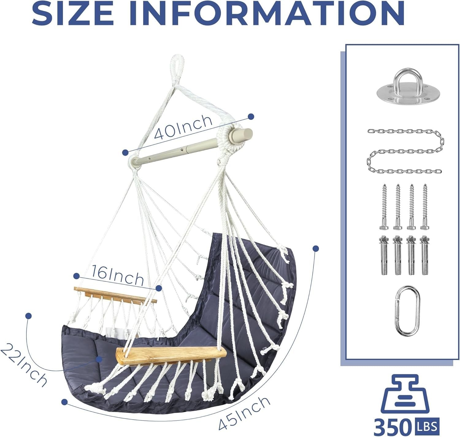 350lbs Hanging Hammock Chair with Armrest & Pocket | Indoor Outdoor Swing Seat