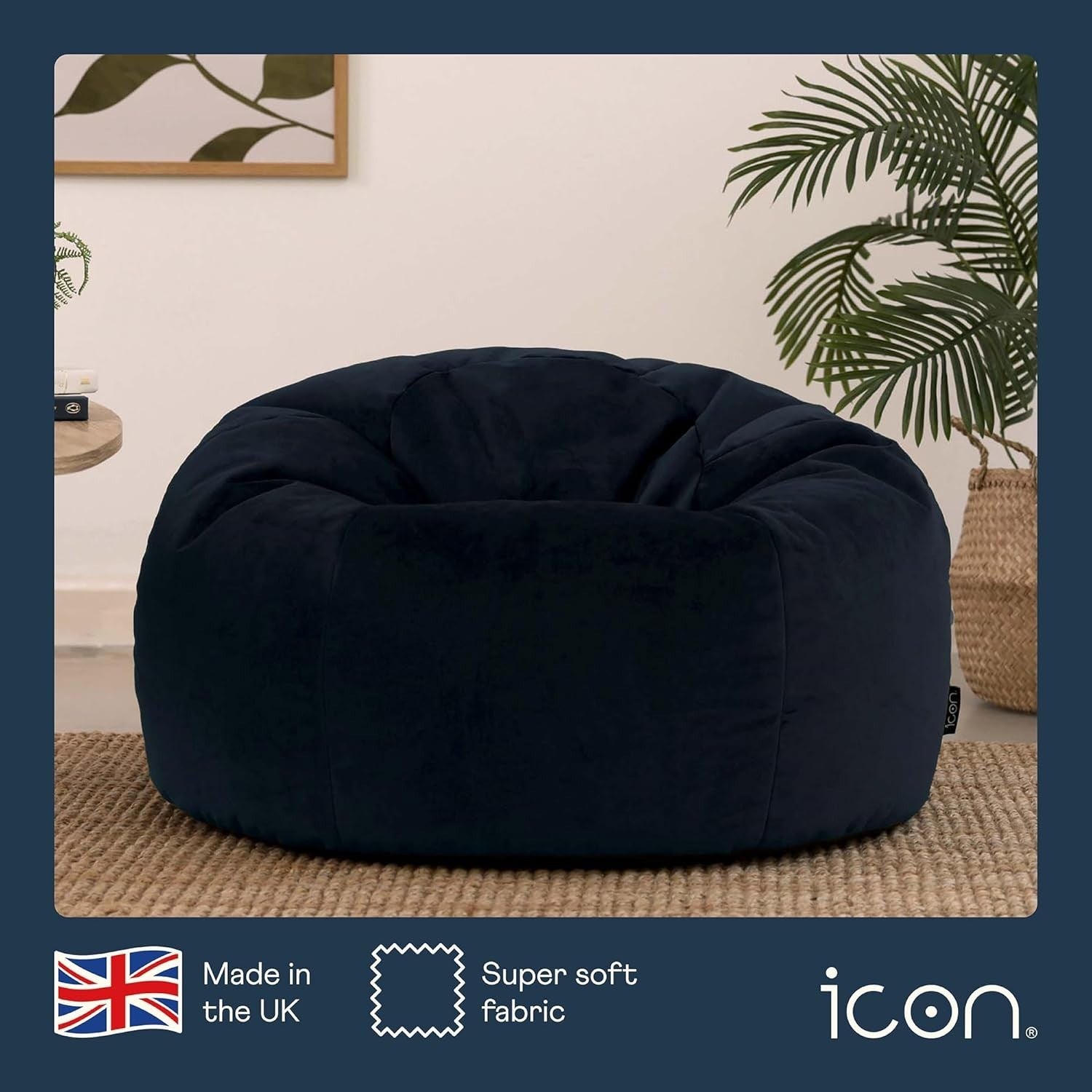 Large Velvet Bean Bag Chair Adults Kids Gaming Sofa Seat Midnight Blue