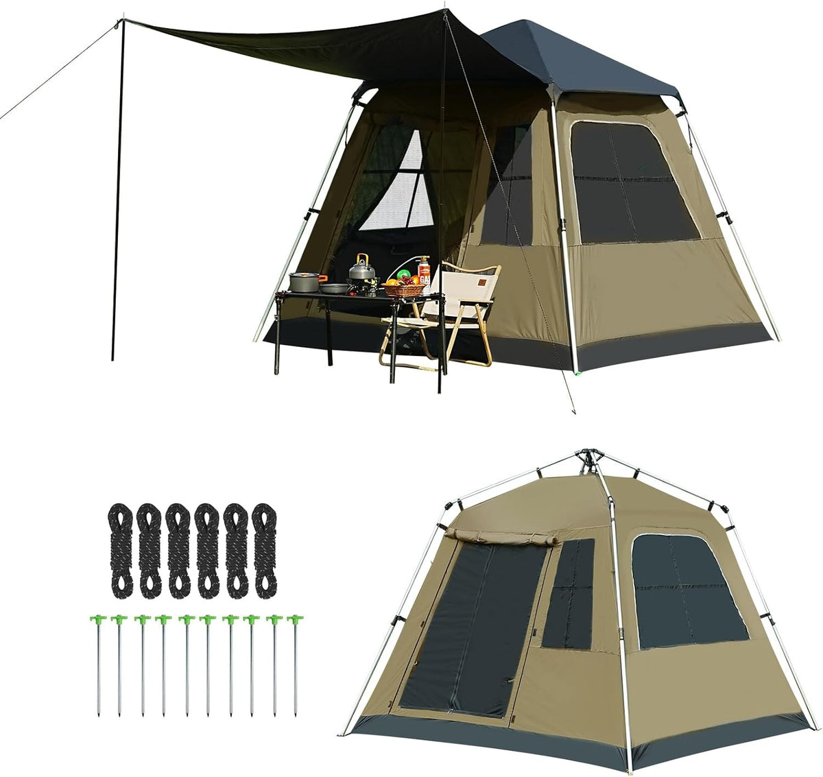 4 Person Pop Up Camping Tent Waterproof UV Dome w Sunshade