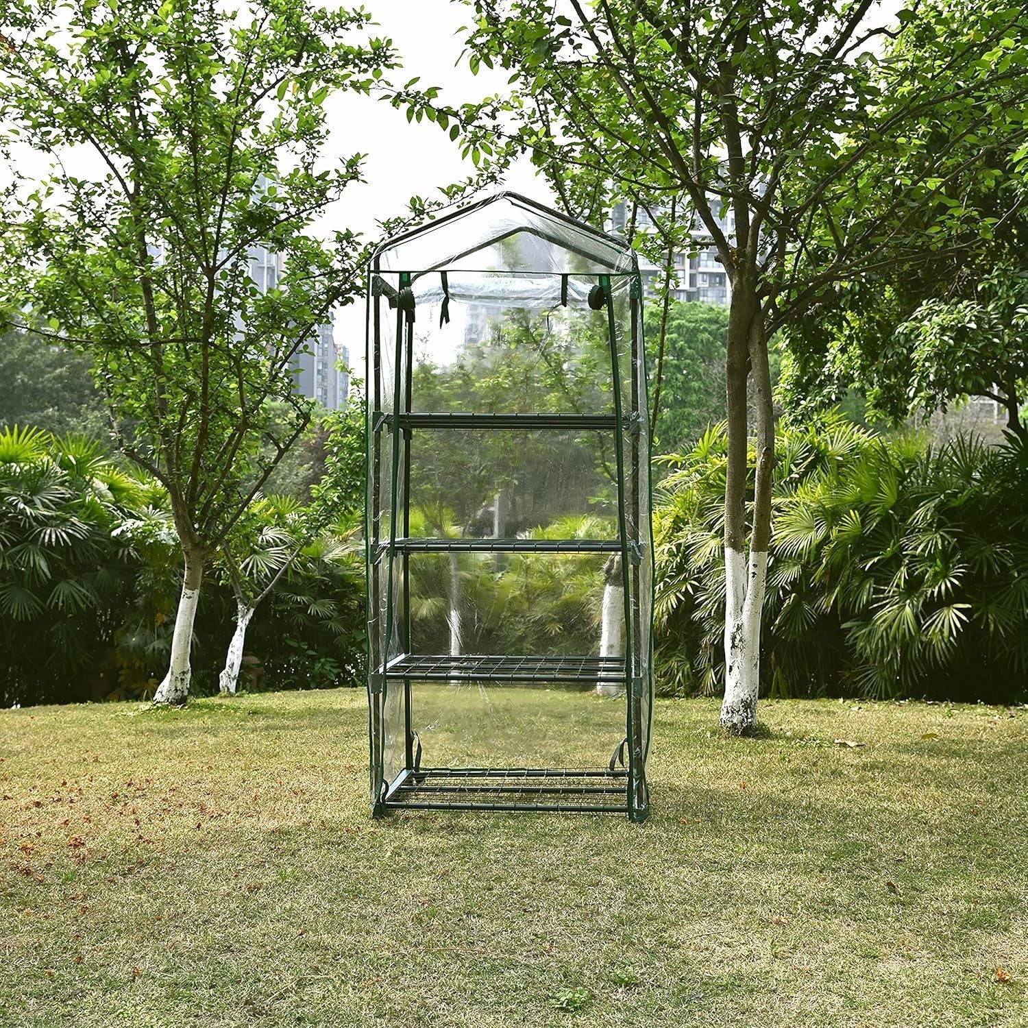 4-Tier Mini Greenhouse | Compact PVC Plant House | Roll-Up Zip Door | Iron Frame