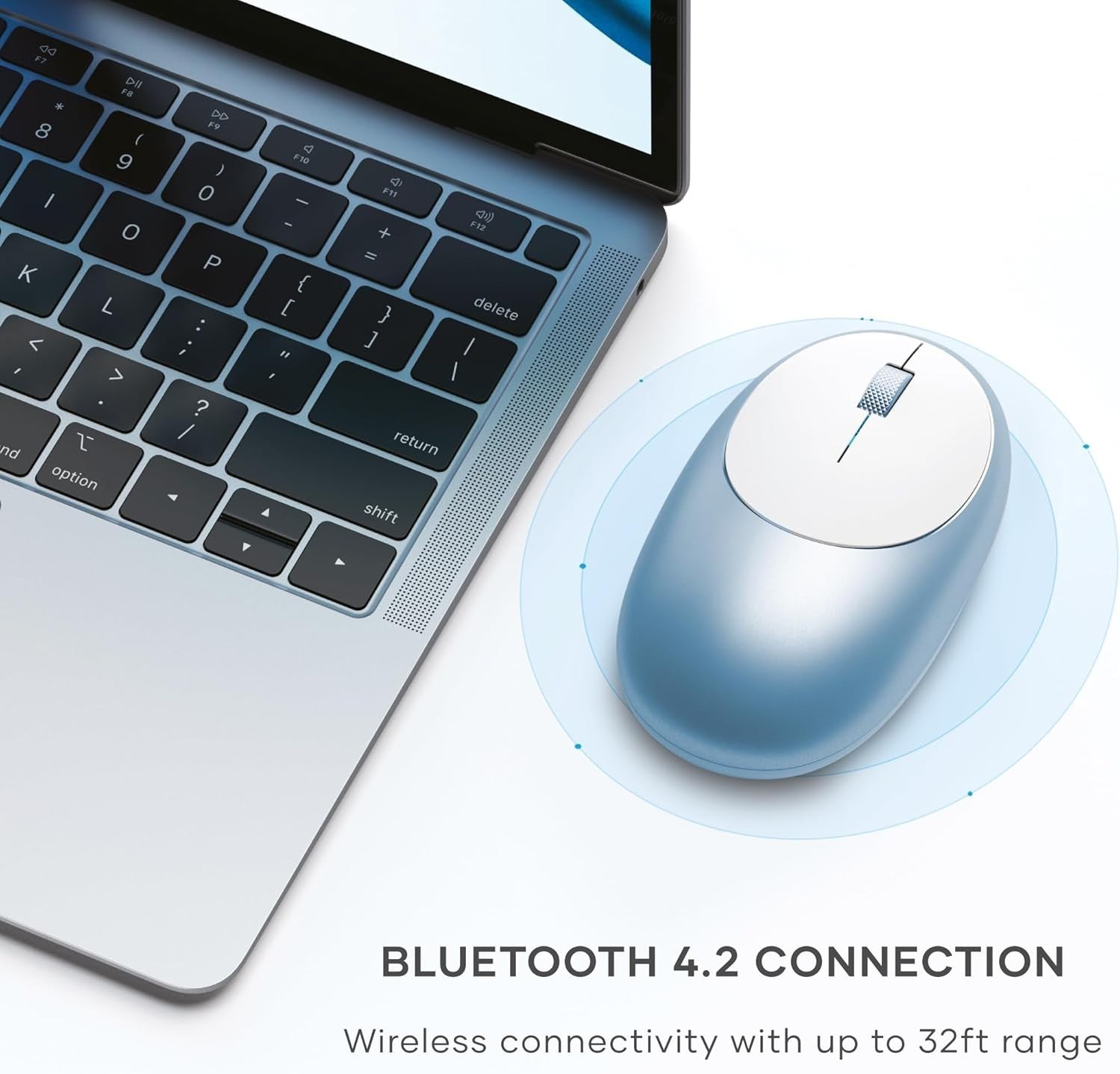 Wireless Bluetooth Mouse USB-C Rechargeable Blue Aluminium Slim Silent Clicks